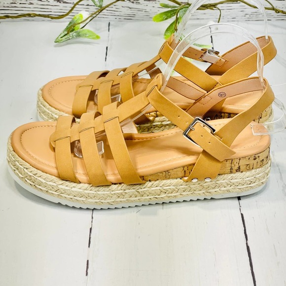 Women's Platform Wedges Espadrille Ankle T-Strap Sandals (sz 9.5) - Picture 4 of 9